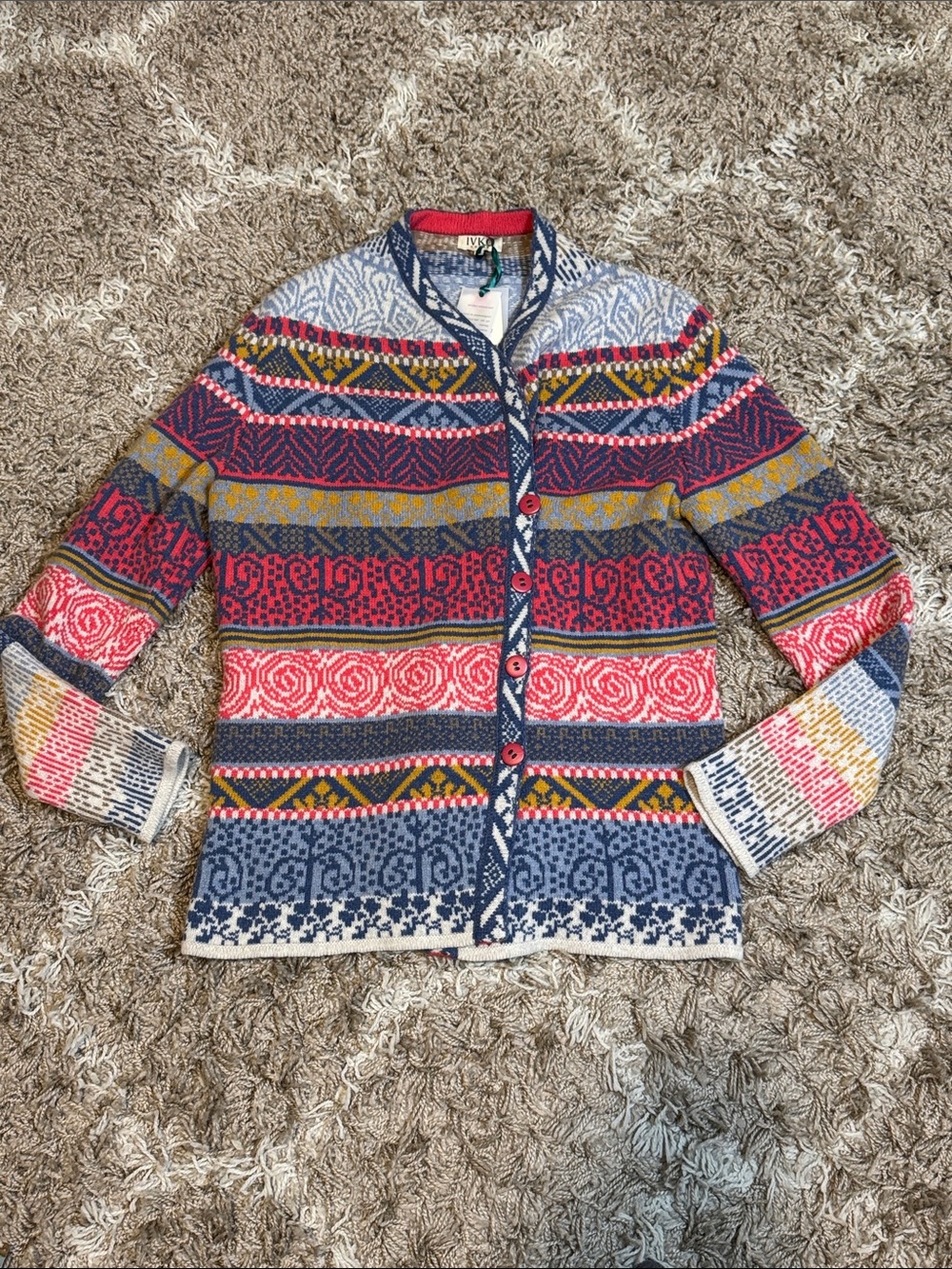 NWT IVKO Multicolor Jacquard Button Cardigan Sweater Runs Small size EU 42 - Picture 16 of 16